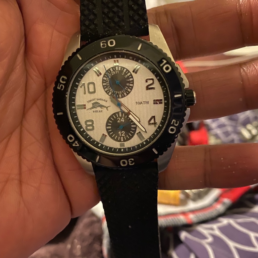 Tommy Bahama Vintage Diving Watch Black Rubber Strap EUC